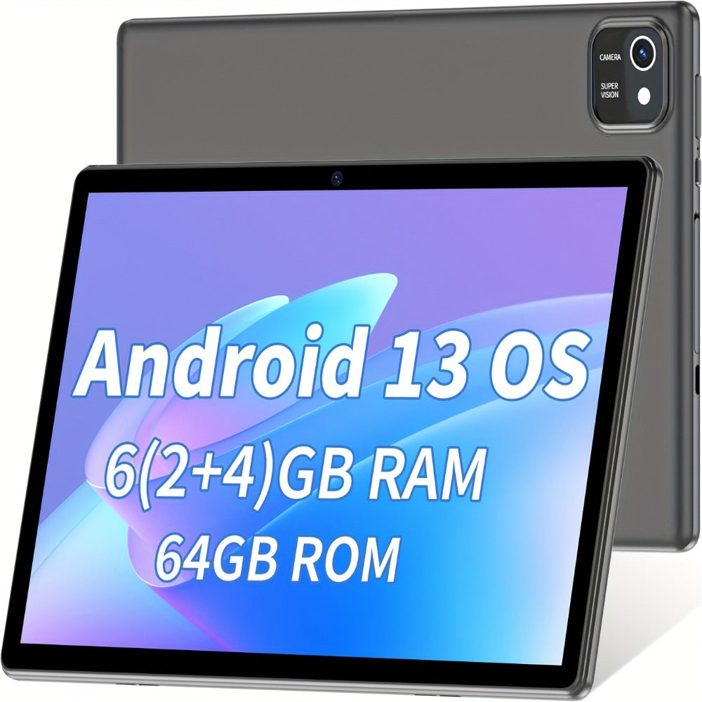 Android Tablet 10-Inch with Android 13, Quad-Core CPU, 6GB Advertised Memory and 64GB Internal Storage