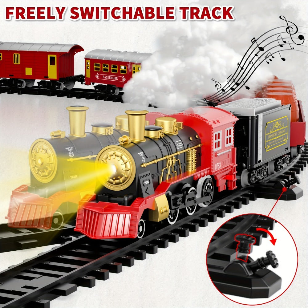 Christmas Train Set for Kids, 43PCS Electric Train Toy with Smoke, Lights & Sound, 6 Cars & 28 Tracks