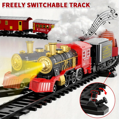 Christmas Train Set for Kids, 43PCS Electric Train Toy with Smoke, Lights & Sound, 6 Cars & 28 Tracks