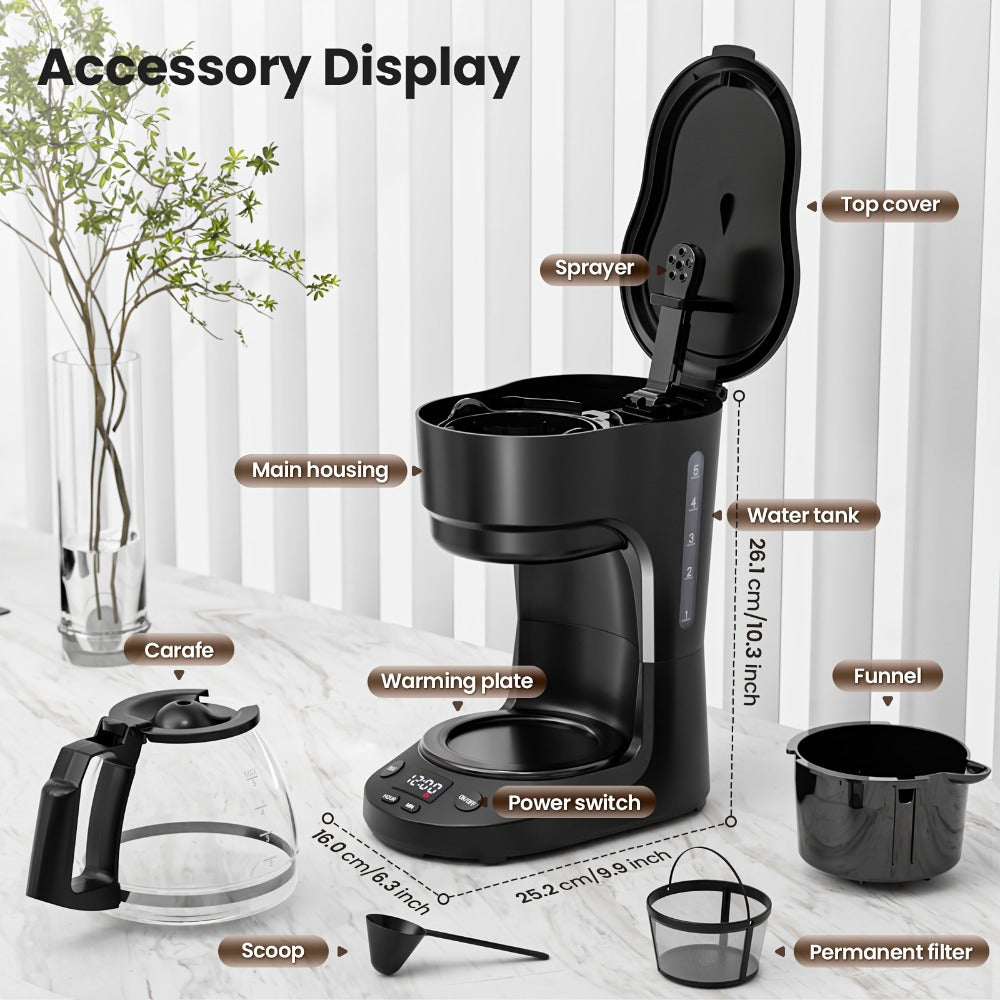 Programmable Coffee Maker 5-Cup & K-Cup Compatible 24-Hour Timer Keep Warm Drip-Free Washable Filter Stainless Steel Home Office Brew