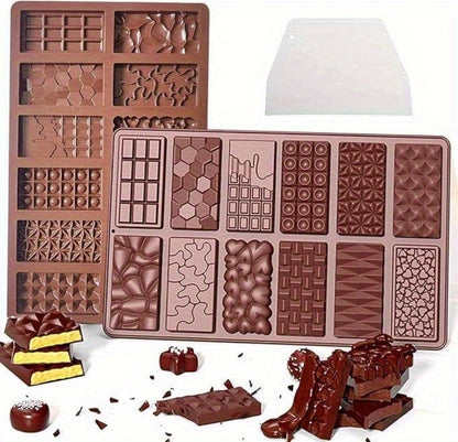 Silicone Chocolate Molds 3 Pack, 12 Cavity Food Grade BPA-Free Non-Stick Chocolate Bar Mold with Scraper, Easy Pop Out Candy Mold