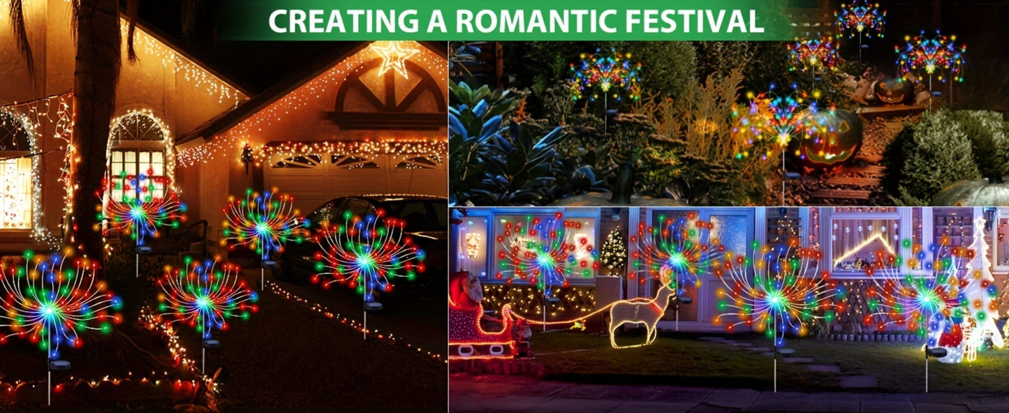 Solar Garden Lights Firework Stakes with 60-420 LEDs, 8 Modes, Flexible Copper Wire and Color Options
