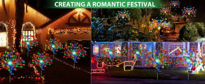 Solar Garden Lights Firework Stakes with 60-420 LEDs, 8 Modes, Flexible Copper Wire and Color Options