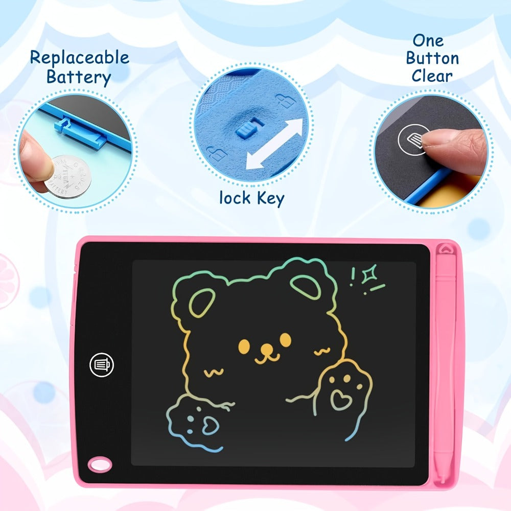 LCD Drawing Tablet with Stylus 2 Pack, 8.5 Inch Reusable Doodle Pad for Kids, Blue & Pink, Battery-Powered Educational Toy