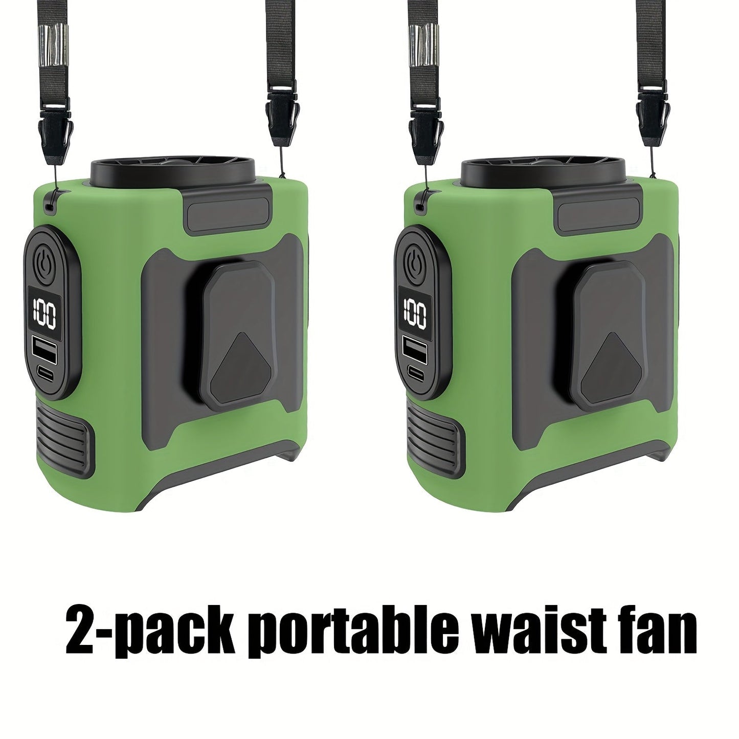 Portable Fan 10000mAh Five-Speed Waist and Neck Model with Dual Clips, LED Flashlight and Power Output