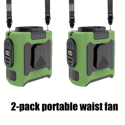 Portable Fan 10000mAh Five-Speed Waist and Neck Model with Dual Clips, LED Flashlight and Power Output