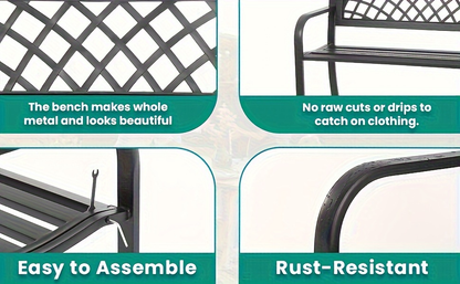 Garden Bench Outdoor Solid Black Metal Frame Patio Seating Park Bench for Backyard Lawn Porch Entryway for Garden, Patio and Yard Use