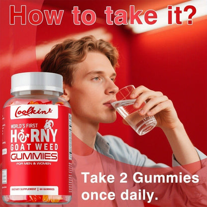 Horny Goat Weed Gummies with Maca Root Tongkat Ali Tribulus & L-Arginine, Men's Vitality & Energy Support Chewable Supplement