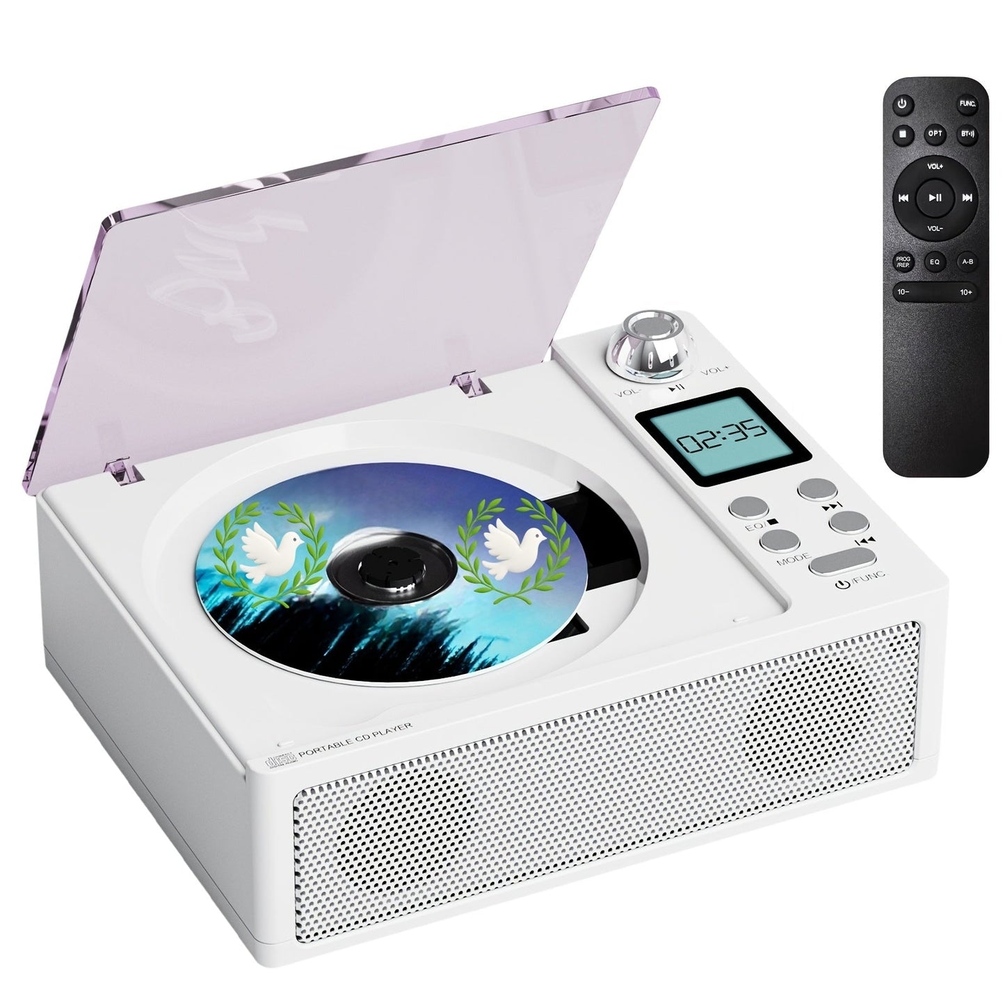 CD Player with Bluetooth Receiver FM Radio Dual Stereo Speakers, USB Player AUX Input Type-C Charging LED Display Remote Control