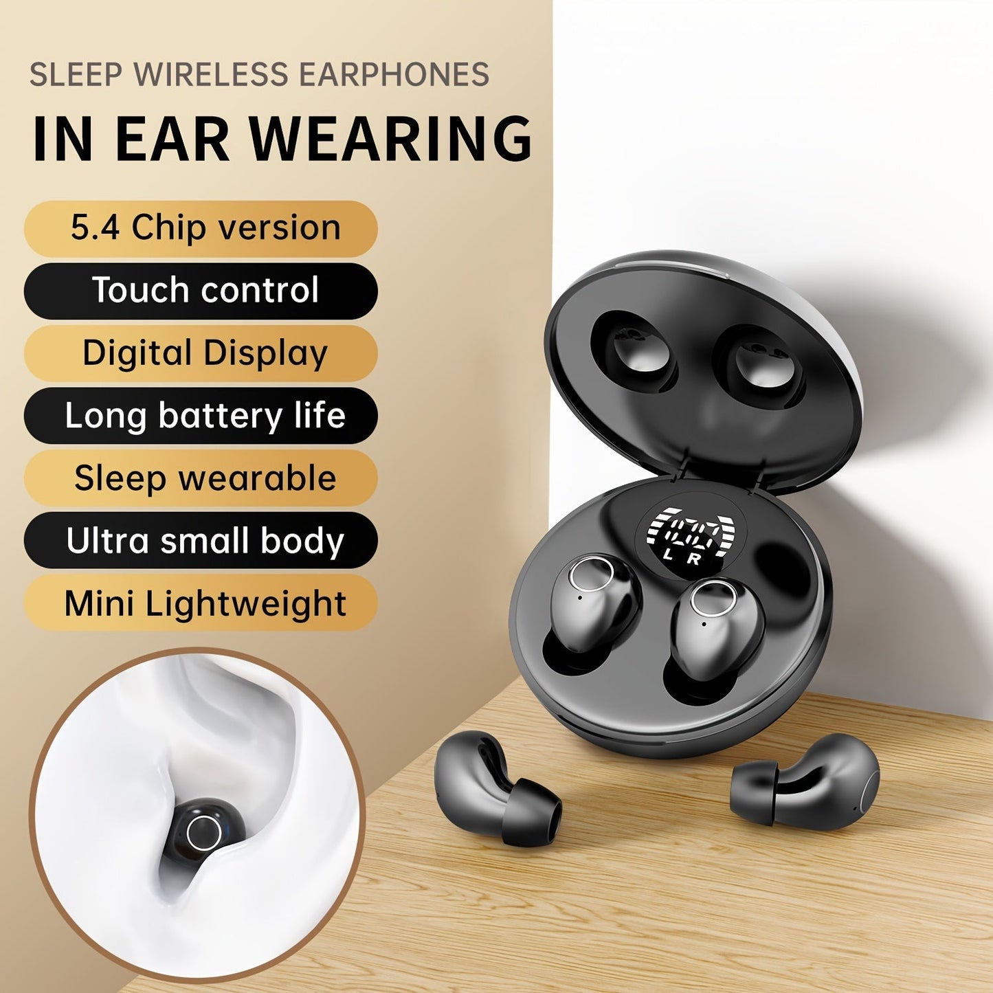 Sleep Bluetooth Earphones Ultra-Thin Design Deep Sleep Mode 18D Bass Microphone Wireless for Home for an Everyday Personal Care Routine
