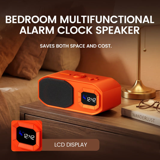 Bluetooth Speaker with Digital Alarm Clock, Fixed-Time Alarm, HD Sound, TWS Stereo Pairing, USB TF Card AUX Input