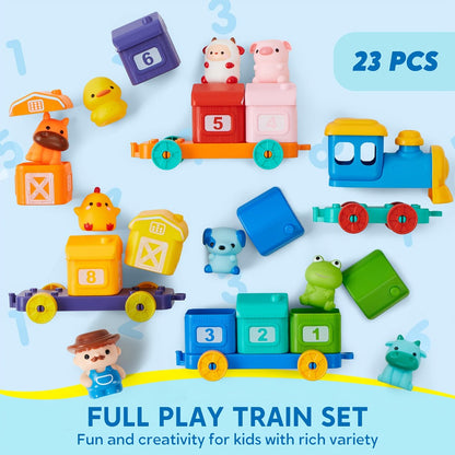 Farm Number Train Learning Toy for Toddlers with 9 Farm Animals & Farmer with the Listed Color, Size or Set Options for Everyday Use