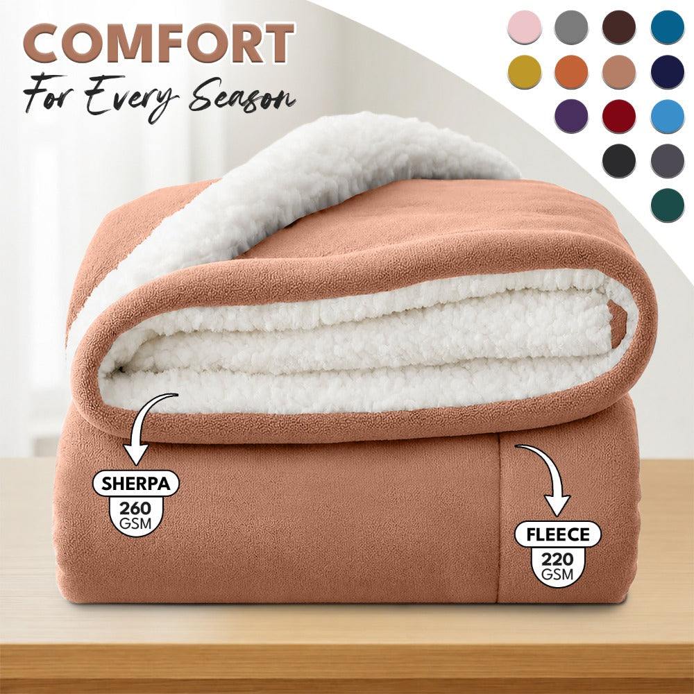 Sherpa Flannel Blanket, Double-Layer Ultra Throw for Bed, Sofa & Bedroom Decor, Better Sleep, 14 Colors