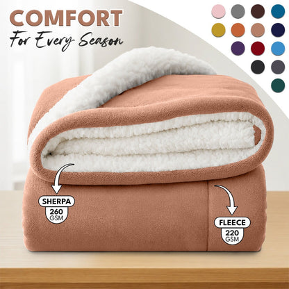Sherpa Flannel Blanket, Double-Layer Ultra Throw for Bed, Sofa & Bedroom Decor, Better Sleep, 14 Colors