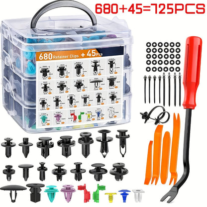 Car Bumper Screw & Rivet Repair Kit 725-Piece – Universal Plastic Clips, Nuts & Fasteners for Bumper, Wing & Interior Body Panels