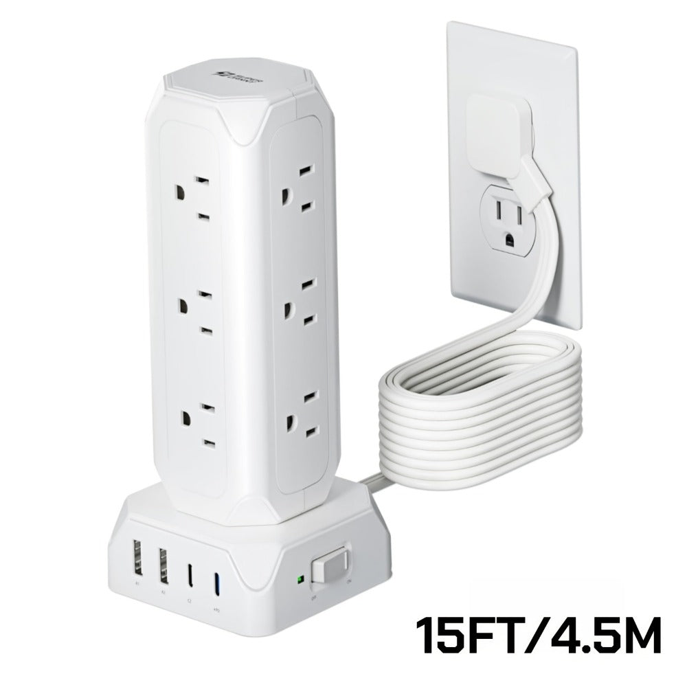 Power Strip Tower 16-in-1 Surge Protector 12 AC Outlets 4 USB Ports USB-C PD20W 1800J Protection for an Everyday Personal Care Routine