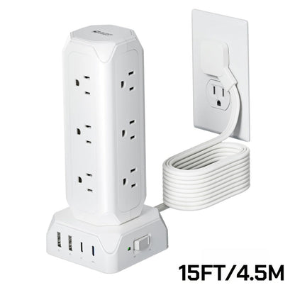 Power Strip Tower 16-in-1 Surge Protector 12 AC Outlets 4 USB Ports USB-C PD20W 1800J Protection for an Everyday Personal Care Routine