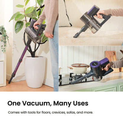 Cordless Vacuum Cleaner 46KPA Powerful Suction Detachable Battery Anti-Tangle V-Shaped Brush for Entryways, Bedrooms and Living Spaces