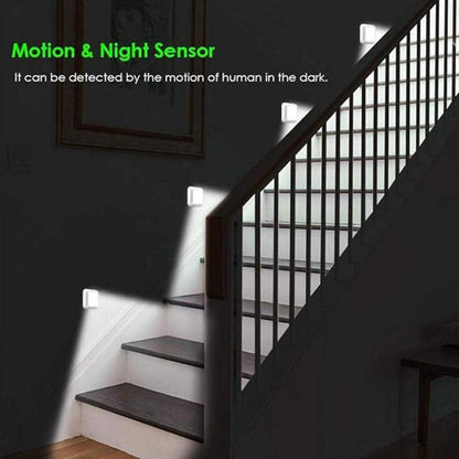 Four-Piece 8cm Square Battery Night Light Set with Motion Sensors and Cool-Light Checkout for Hallways