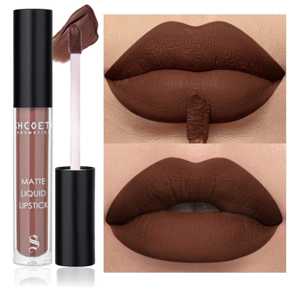 Bear Lip Glaze Set 3 Colors, Cute Bear Packaging Velvet Matte Waterproof Liquid Lipstick in Brown Pink & Red