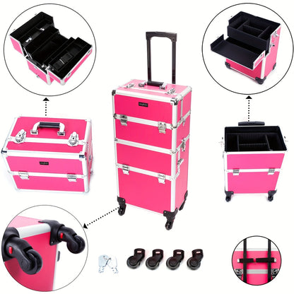 Lockable Aluminum Makeup Train Case with Extendable Trays Multi-Tier Professional Cosmetic Organizer – Portable Salon Travel Beauty Case