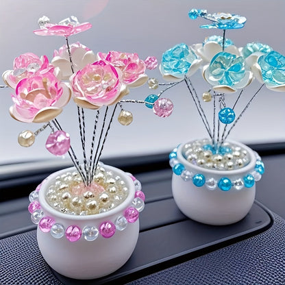 Crystal Flower Car Decoration Handmade DIY Simulation Crystal Flowers for Car Center Console Dashboard Home Decor Holiday Party Birthday