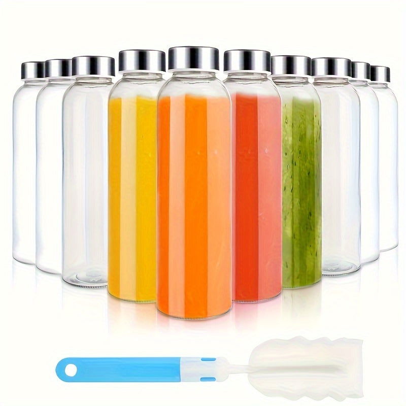 Glass Water Bottles with Lids 18oz Set of 10 Reusable Clear Glass Juice Bottles Leak-Proof for Entryways, Bedrooms and Living Spaces