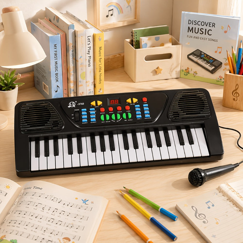 Kids Electronic Keyboard with Microphone, Black, Music Learning Toy for Boys & Girls, Sing-Along Piano Instrument