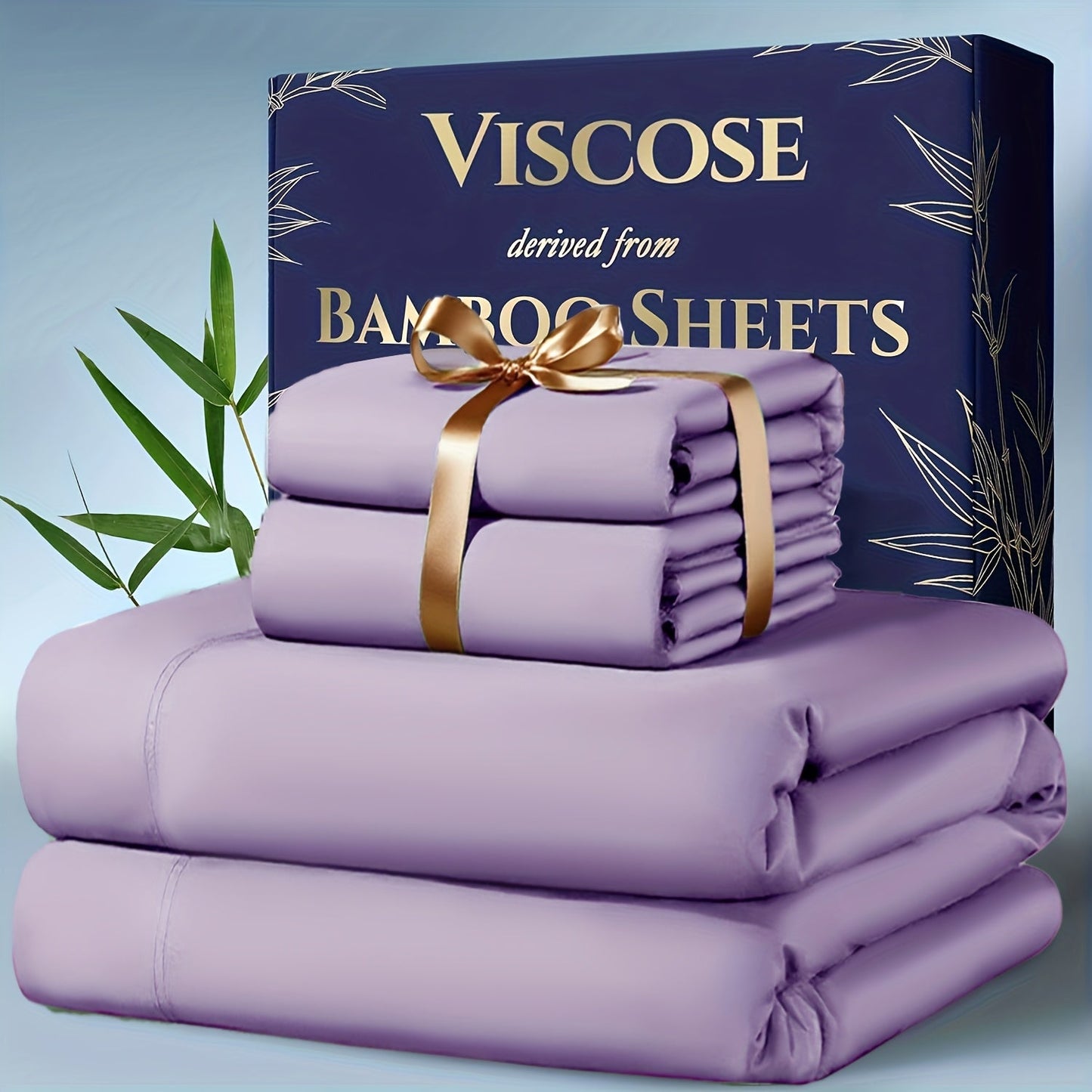 Viscose-from-Bamboo Four-Piece Sheet Set with Deep-Pocket Fitted Sheet, Twin to King Sizes and 12 Colors