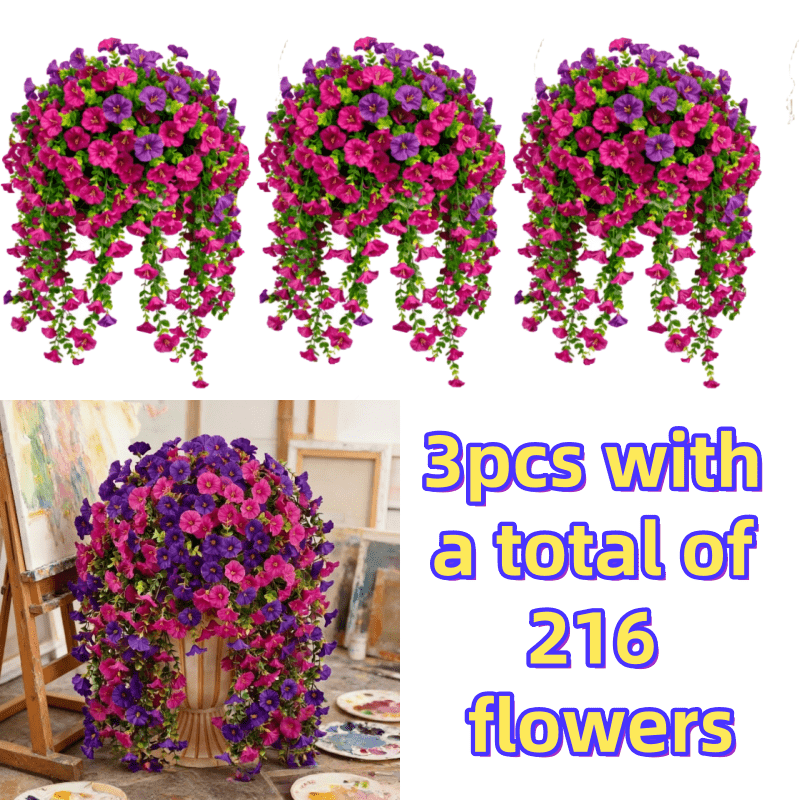 Artificial Rose Vine Hanging Garland 3pcs 216 Flowers – High-Density UV-Resistant Faux Rose Flower Vines with Realistic Roses & Foliage