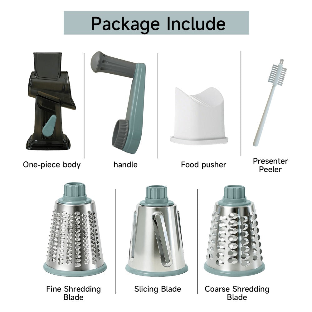 Rotary Vegetable Chopper Cheese Grater 5 Interchangeable Drum Blades Suction Base Handle for Cheese Vegetables Nuts Slicing Shredding