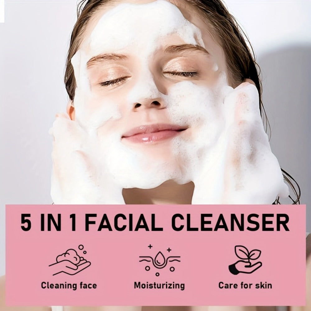 Brightening Face Wash 5-in-1 with Hyaluronic Acid Niacinamide Vitamin C Vitamin E & Collagen – Rich Foam Deep Cleansing Moisturizing Glow