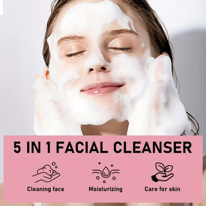 Brightening Face Wash 5-in-1 with Hyaluronic Acid Niacinamide Vitamin C Vitamin E & Collagen – Rich Foam Deep Cleansing Moisturizing Glow