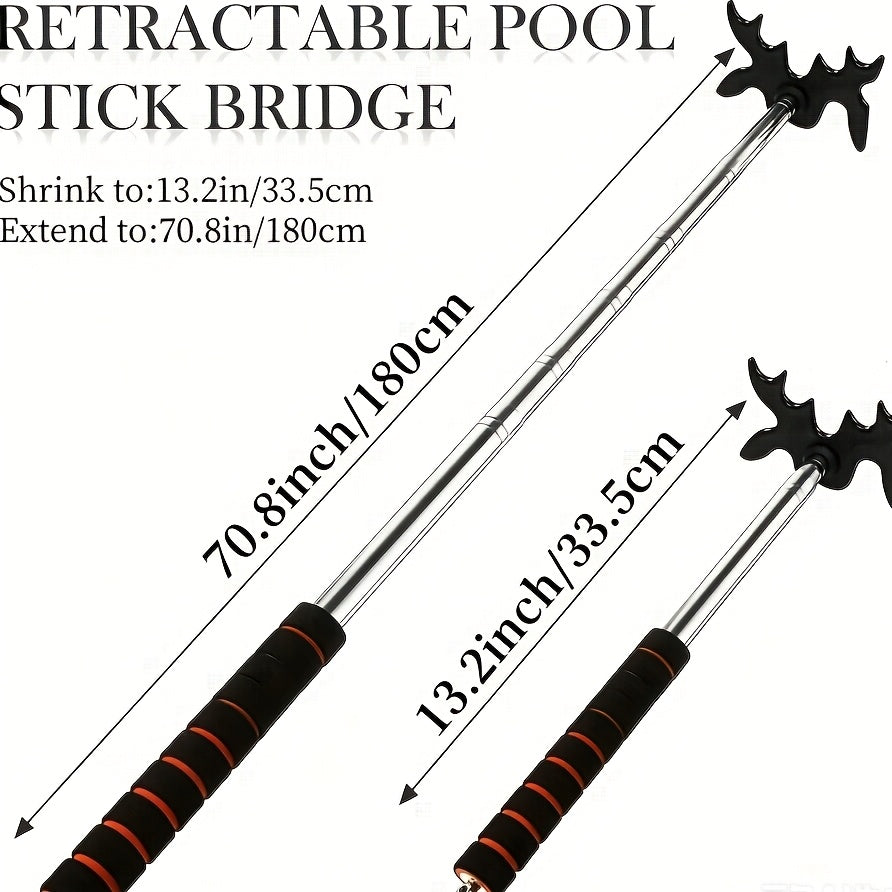 Pool Cue Bridge Head Stick Extender Retractable Billiard Cue Rest Telescopic Bridge Stick with Deer Head Plastic Bridge Head Stainless Steel