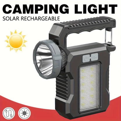 LED Searchlight Spotlight Solar & USB Rechargeable, High-Power Handheld Flashlight with Side Light Locking Clip 4 Modes