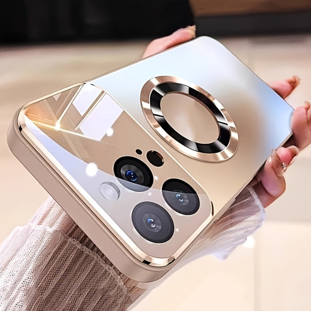 Phone Case Matte Titanium-Finish Cover with Built-In Glass Lens Protector for Select iPhone Models
