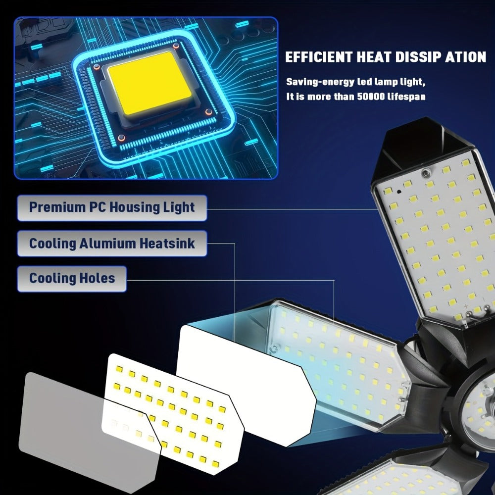 LED Garage Lights 25000LM Deformable, 250W Equivalent E26/E27 Screw-In Ceiling Shop Light with 6+1 / 8+1 Adjustable Panels for Garage