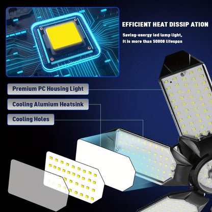 LED Garage Lights 25000LM Deformable, 250W Equivalent E26/E27 Screw-In Ceiling Shop Light with 6+1 / 8+1 Adjustable Panels for Garage