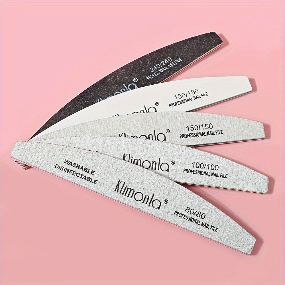 Nail File Set Professional Half Moon Rolled Sanding Strips 5 & 10 Pcs – Gray Sanding Bands for Shaping Buffing Smoothing Natural Acrylic Gel