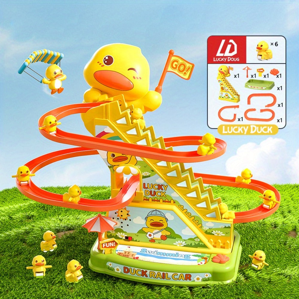 Electric Duck Climbing Stairs Toy with Music, 6 Ducklings Slide Loop Toy for Kids Ages 3 4 5 6, Fun Interactive Toy for Boys & Girls