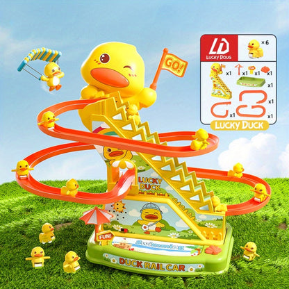 Electric Duck Climbing Stairs Toy with Music, 6 Ducklings Slide Loop Toy for Kids Ages 3 4 5 6, Fun Interactive Toy for Boys & Girls