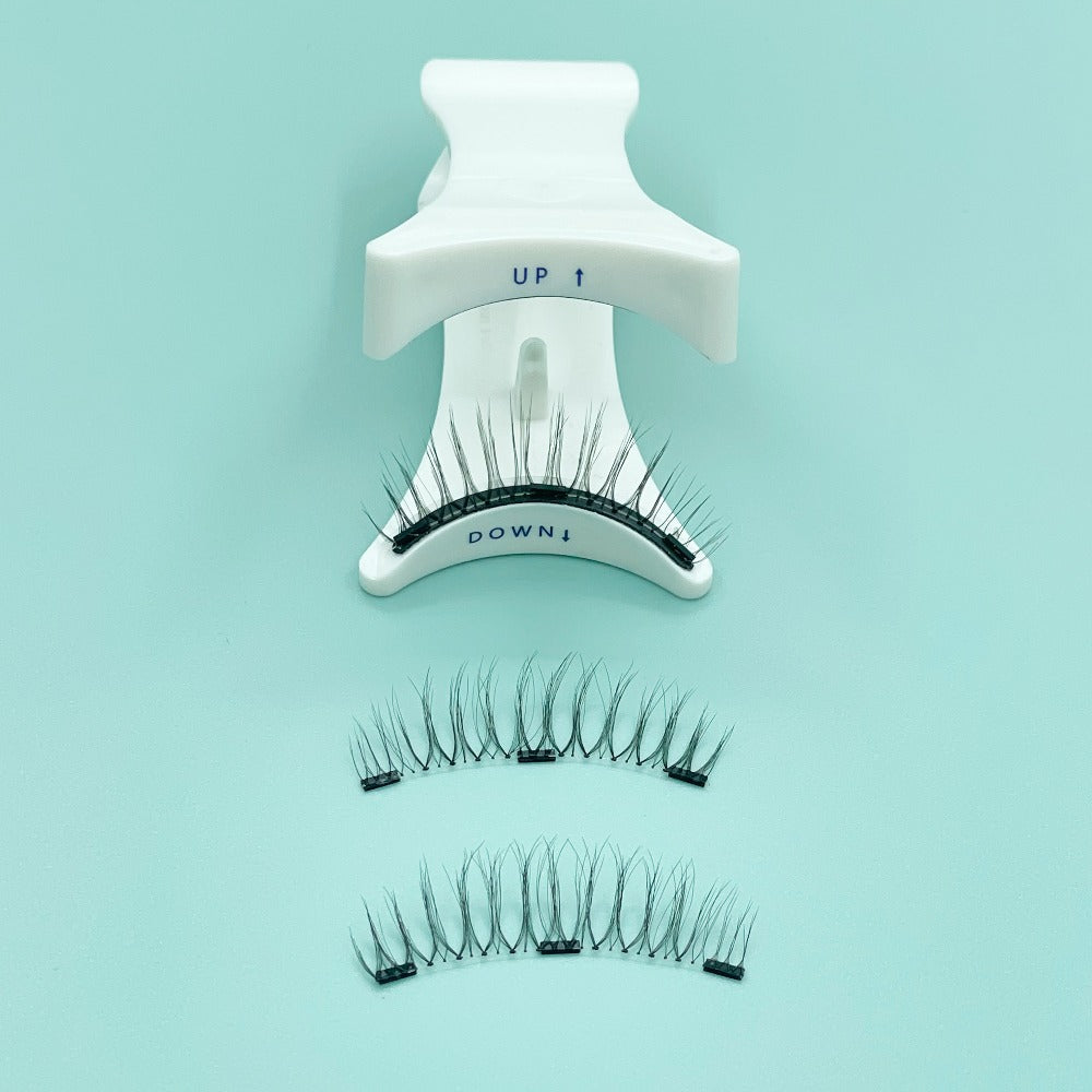 CX159-1 Natural-Style Magnetic False Eyelash Pair with White Curved Applicator and Round Case