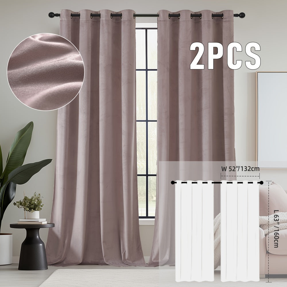 Velvet Room Darkening Curtains 2 Panels, Grommet Top Thermal Insulated Soundproof Blackout Curtains for Living Room Bedroom