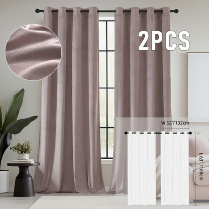Velvet Room Darkening Curtains 2 Panels, Grommet Top Thermal Insulated Soundproof Blackout Curtains for Living Room Bedroom