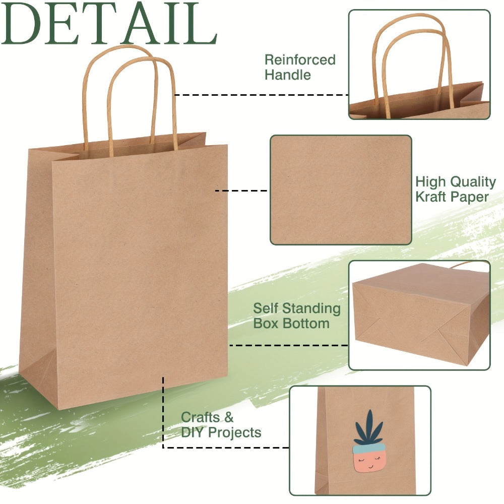 Brown Kraft Paper Gift Bags 150-Piece Mixed-Size Pack with Handles and Source-Listed 110G Paper