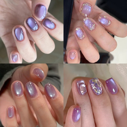 Gel Nail Polish 6-Color Purple Magnetic Cat-Eye Set in 10ml Bottles with Ultra-Bright Shimmer and UV/LED Soak-Off Cure