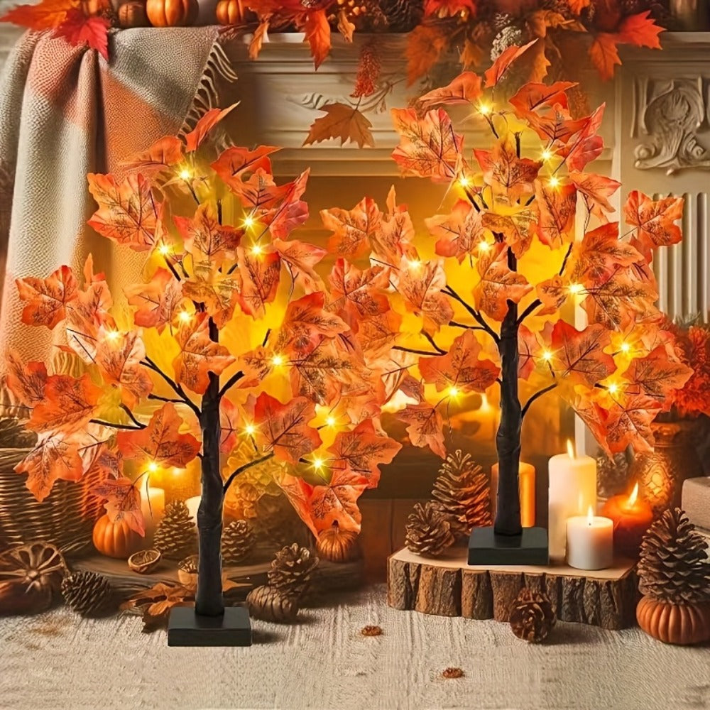 LED Maple Leaf Tree Table Lamp 2 Pack - 21 Inch Battery Powered Artificial Tree Light for Entryways, Bedrooms and Living Spaces