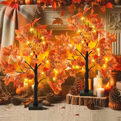 LED Maple Leaf Tree Table Lamp 2 Pack - 21 Inch Battery Powered Artificial Tree Light for Entryways, Bedrooms and Living Spaces