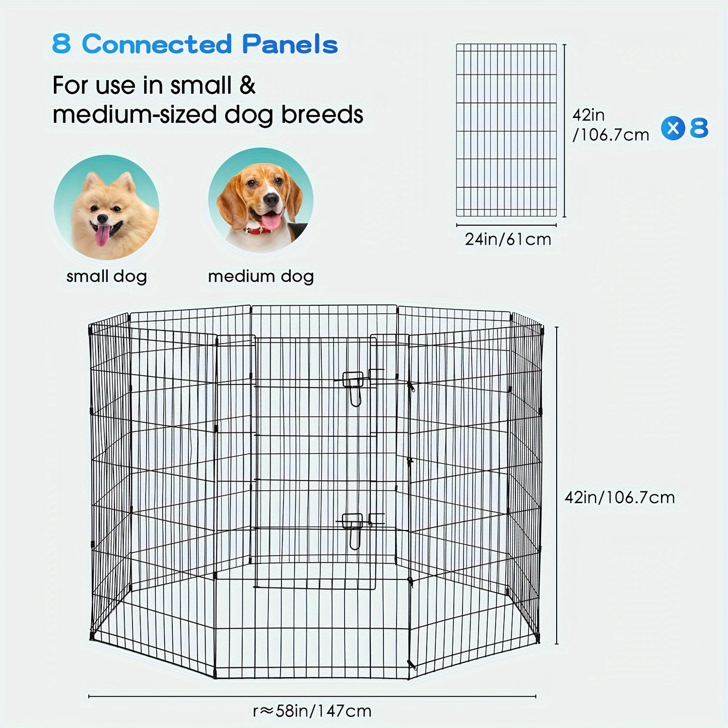 Foldable Metal Wire Dog Playpen & Pet Gate – 24/30/36/42" Indoor Outdoor Fence for Large Medium Small Dogs