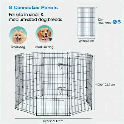 Foldable Metal Wire Dog Playpen & Pet Gate – 24/30/36/42" Indoor Outdoor Fence for Large Medium Small Dogs